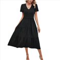 thumbnail image 1 of Vestido Bohemio Informal de Corta con Escote en V y Dobladillo para Mujer, Color Negro, Talla S, 1 of 9