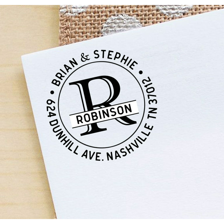 Round Letter Address Stamp with Ink Pad | Custom Monogram Last Name Address  Stamp | Personalized Self-Inking Address Stamp | Personalized House