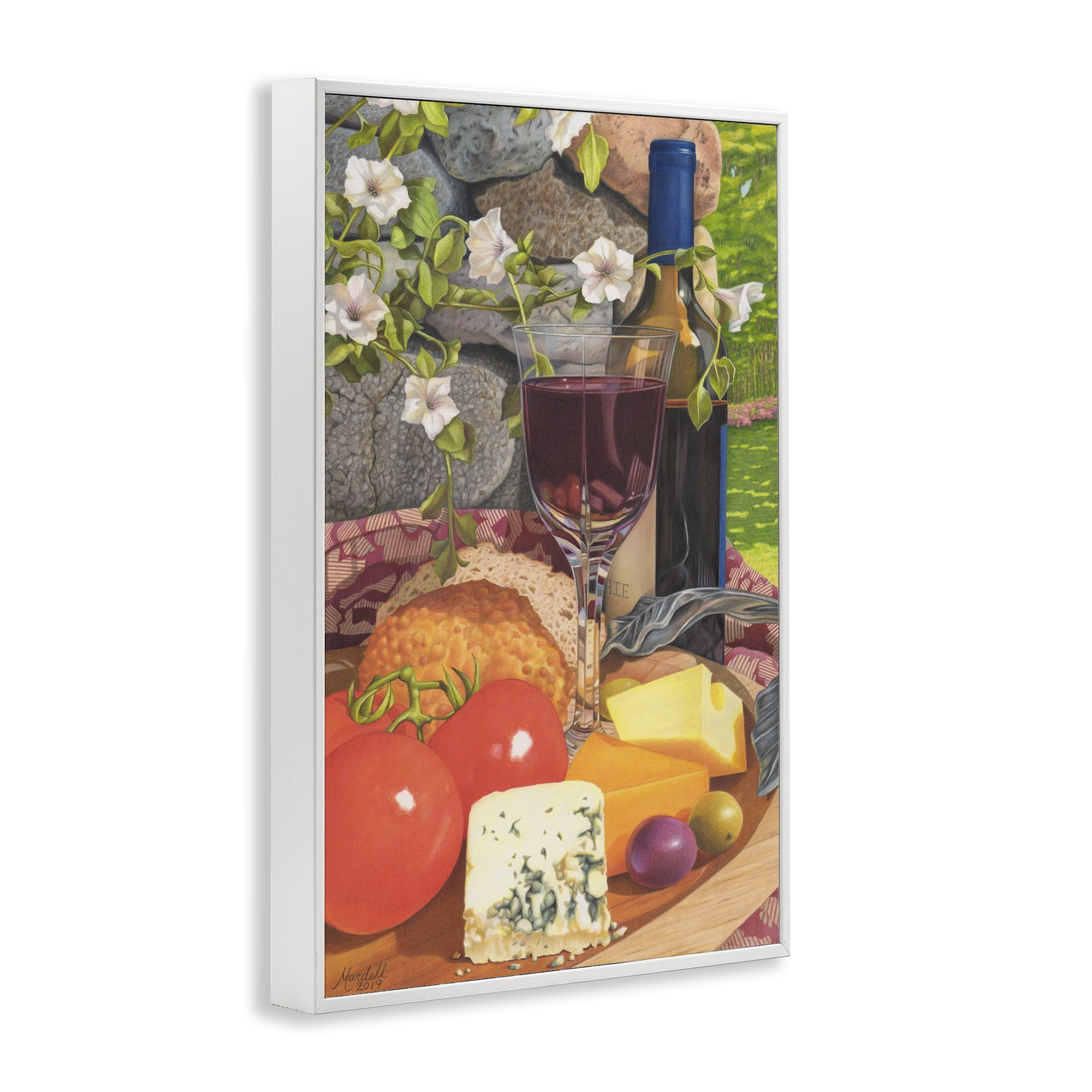 Stupell Industries Wine & Cheese Plate Food & Beverage Painting White Framed Art Print Wall Art, 16 x 24