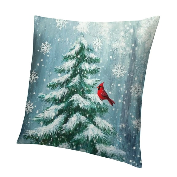 Patifu Winter Forest Throw Pillow Covers Nature Pine Trees Birds Snow Woodland Decorative Pillow Cases Square Couch Cushion Cover for Sofa Couch Porch Patio Home Decor 12x12in