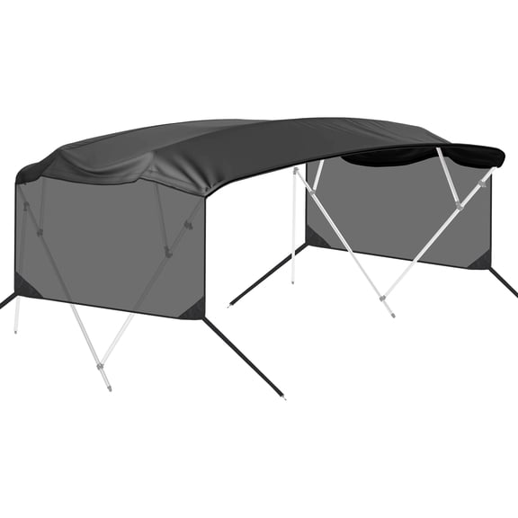 Rugerasy Universal 4 Bow Boat Bimini Top Replacement Canvas & Detachable Side Curtain with Storage Boot,600D Marine Grade Sun Shade Boat Canopy Cover,No Frame,Black