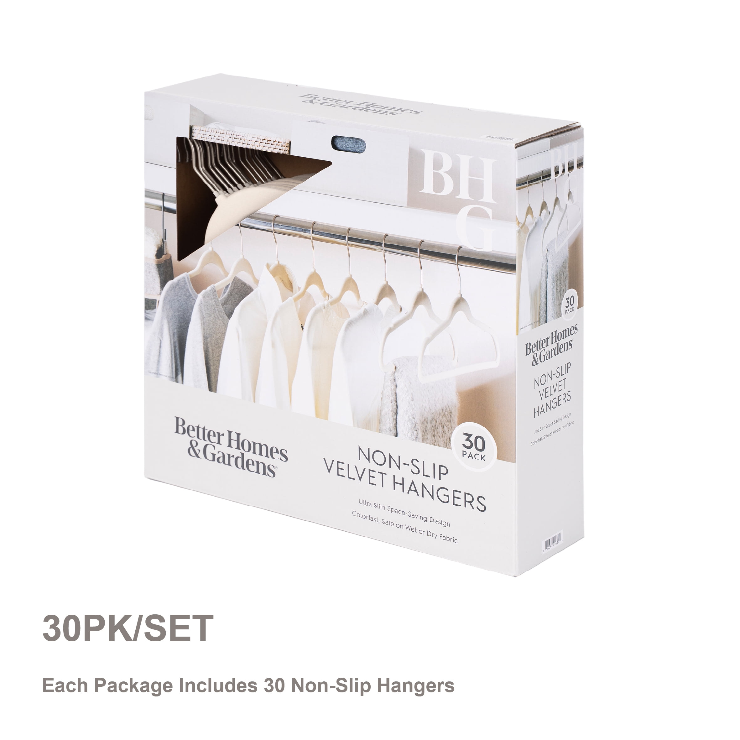 Better Homes & Gardens Ultra Slim Non-Slip Velvet Hangers, Beige, 30 pack