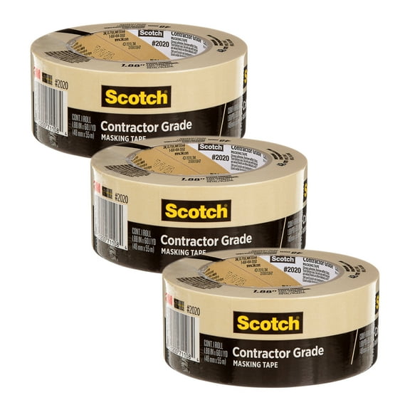Scotch Contractor Grade Masking Tape, 1.88 in x 60.1 yd (48mm x 55m), Pack of 3