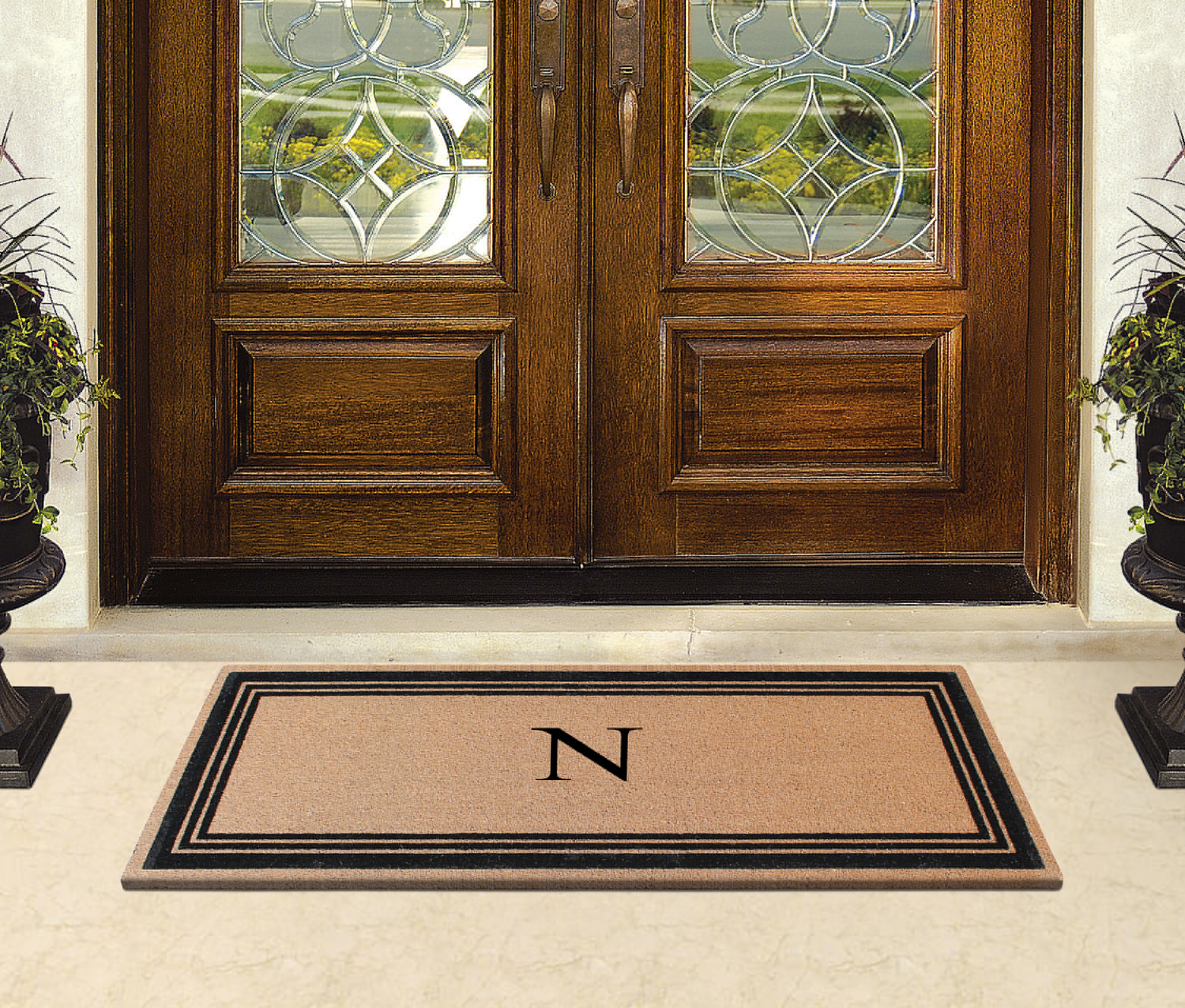 A1HC Natural Coir Flock Monogrammed Door Mat for Front Door, 24x57, Anti-Shed Treated Durable Doormat Outdoor Entrance, Heavy Duty, Thin Profile, Easy to Clean, Long Lasting, Front Door Entry Doormat