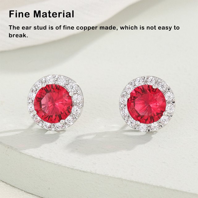 1 Pair Copper Women Ear Stud Exquisite Brass Solid Color Rhinestone Exquisite Easy Matching Round Girls Ladies Party Earring Jewelry Rose Red