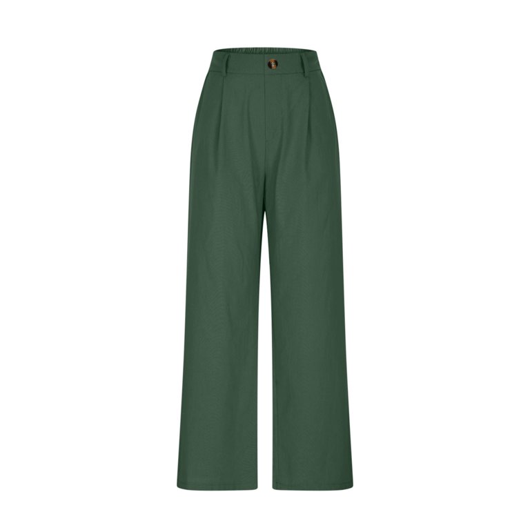 knee length dresses for ladies Green Linen-Blend Low Waisted Straight Leg Trousers main image 0
