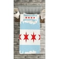 thumbnail image 3 of Ambesonne Chicago Skyline Quilted Bedspread Set 2 Pcs, Buildings Flag, Twin Size, Pale Blue White Red, 3 of 3