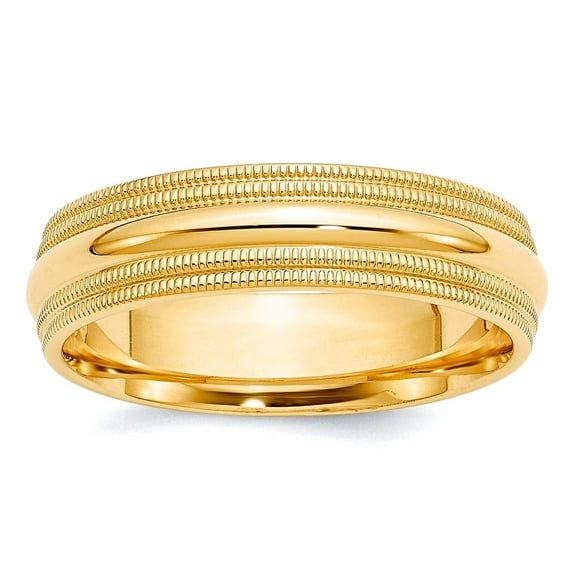 10k Yellow Gold Solid Polished 6mm Double Milgrain Comfort-Fit Band Size 11 Ring Ring for Women and Men