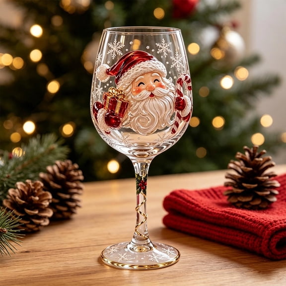 Xingjin Christmas Wine Glasses, Hand Painted Wine Glasses with Santa Snowman Design, Festive Glassware for Christmas Table Decor and Holiday Parties