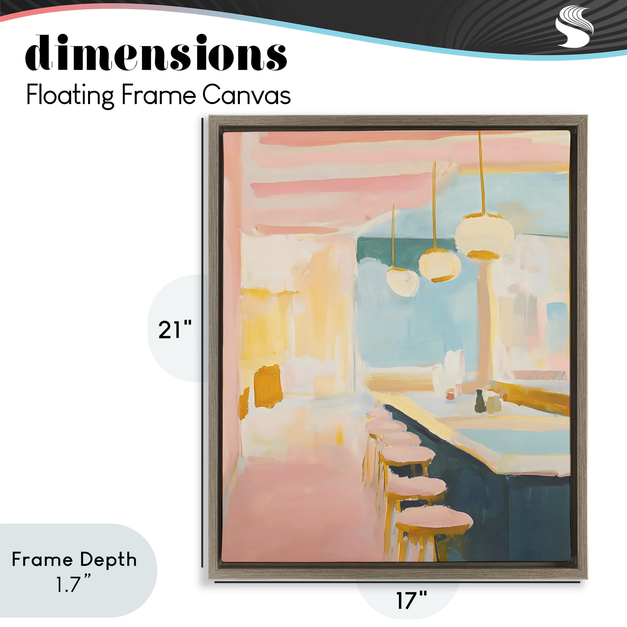 Stupell Industries Pastel Pink Bar Stools Brown Framed Floater Canvas Wall Art, design by The Prints Vibe