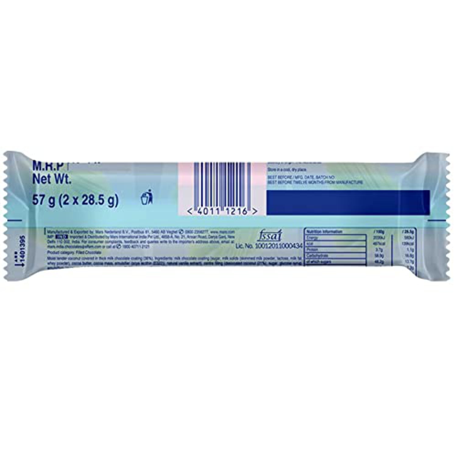 Bounty Coconut Chocolate Bar 57g Pack of 12
