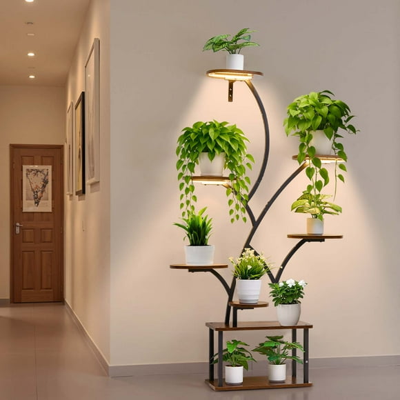 VEVOR Plant Stand Indoor with Grow Lights, 62 in Tall 8-Tier Lighted Plant Shelf, Metal Corner Plants Holder, 3 Timer & 10 Brightness