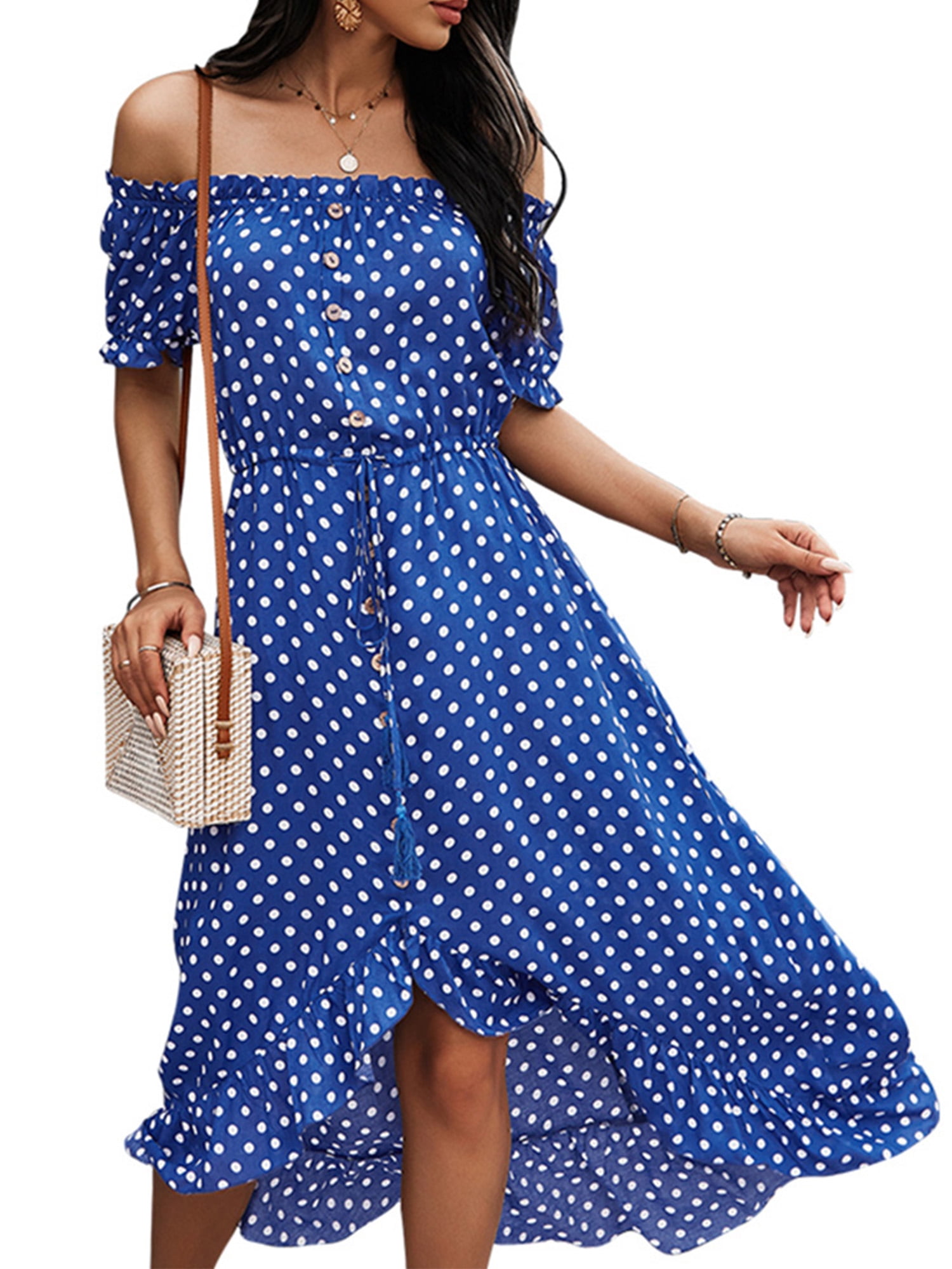 LAPA Women's Off Shoulder Polka Dot Ruffle Summer Loose Casual Short