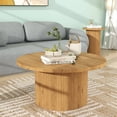 thumbnail image 4 of Solid Wood Coffee Table Circle Center Table Modern Farmhouse Living Room Coffee Table Round Natural Oak Finish, 4 of 11