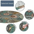 thumbnail image 3 of Colorful Mandala Round Tablecloth Retro Floral Spiral Top Retro Blue Brown Red Fitted Table Cover Washable Tablecloths for Kitchen Dining Party 40-44 inch, 3 of 4
