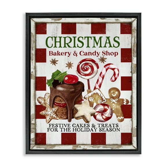 Stupell Industries Christmas Bakery & Candy Holiday Painting Black Floater Framed Canvas Art Prints Wall Art, 17 x 21