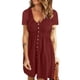 thumbnail image 2 of Vestido de mujer de manga corta, color burdeos, estilo primavera/verano, talla L, cuello alto, botones en la parte delantera, 2 of 6