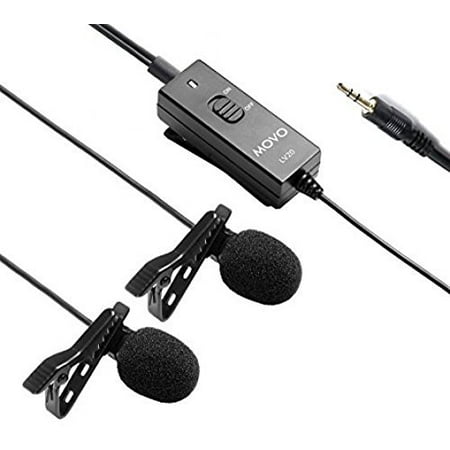 Movo Dual Capsule Lavalier Clip-on Omnidirectional Microphone for Canon EOS 1D-X MK I&II, 5D MK I, II, III, 5DS R, 6D, 7D MK I+II, 60D, 70D, Digital Rebel T6S, T6i, T5i, T4i, T3i, T2i DSLR