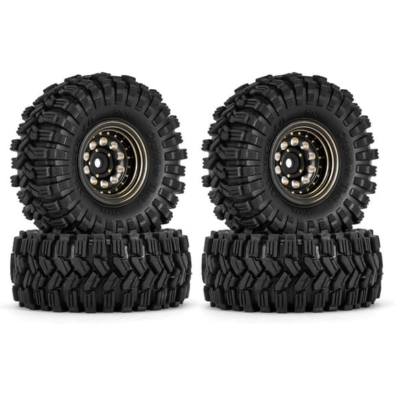 Black Coating Brass 1.0 Beadlock Wheel Tires Set for Axial SCX24 AX24 TRX4M FCX24 Upgrade 1/24 1/18 RC Crawler Car(Black)