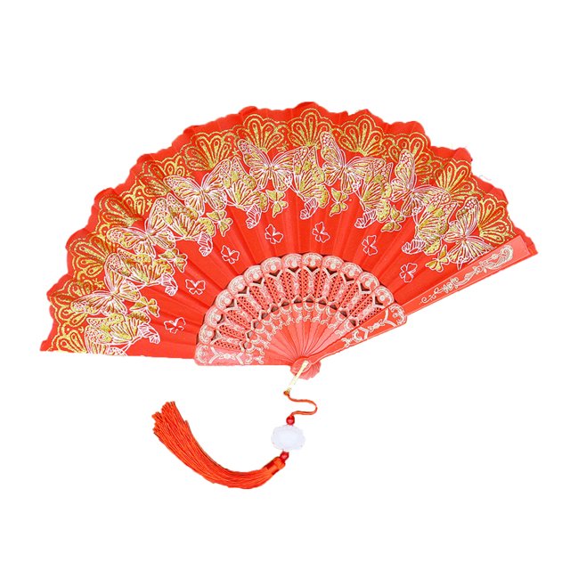 LCXmlly Folding Fan Bronzing Butterflies Folding with Elegant Tassel Hollow Ribs Catwalks Dance Performance Photo Props Portable Summer Hand Held