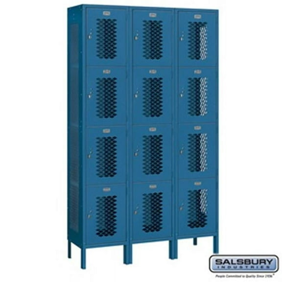 Salsbury 84365BL-A 3 x 6 x 15 in. Four Tier Extra Wide Vented Metal Locker, Blue - Assembled