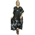thumbnail image 3 of Bimba Women's Bird Print Black Satin Maxi Kaftan Caftan Designer Long Coverup-4, 3 of 5