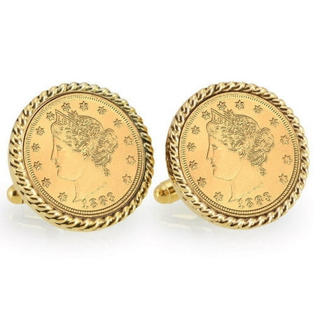 Gold-Layered Liberty Nickel Goldtone Rope Bezel Coin Cuff Links