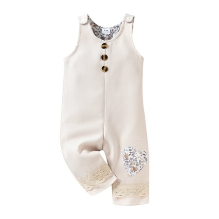 

Toddler Baby Girl s Romper Floral Heart Pattern Round Neck Sling Jumpsuit