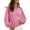 Pink, variant on Women's V-Neck Lace Detail Sweatshirt, Soft Puffed Sleeve Pullover Top with Ribbed Trim, Cropped Casual Loose Fit Tops for Fall Fashion and Daily Comfort Wear Beige L