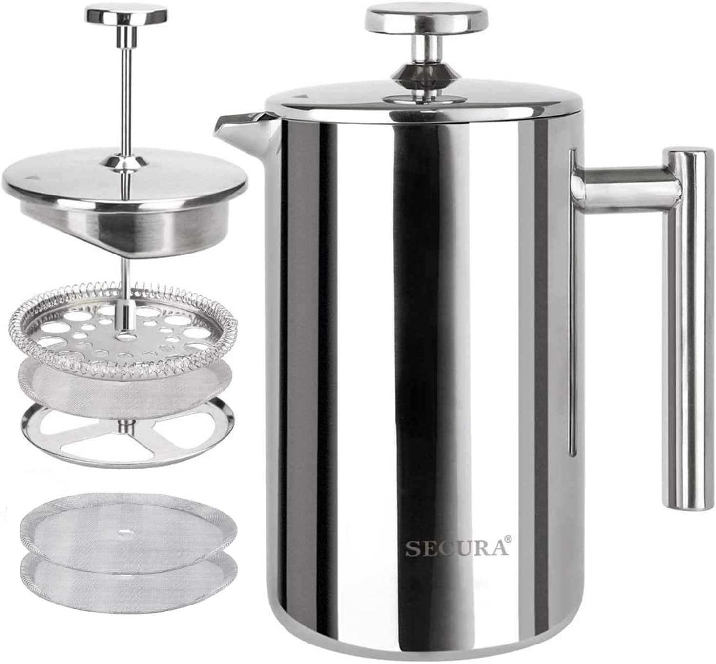 Secura French Press Coffee Maker, 304 Grade Stainless Steel Insulated