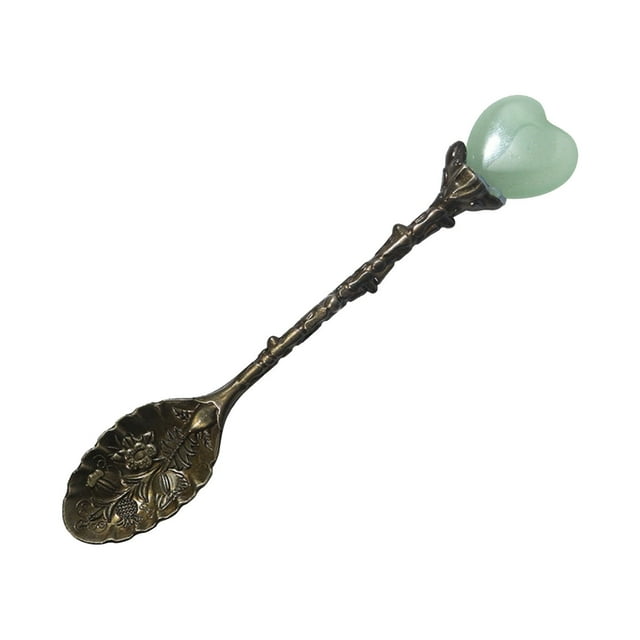 Natural Crystal Heart Spoon Long Handle Ice Coffee Dessert Spoon Stirring Spoon