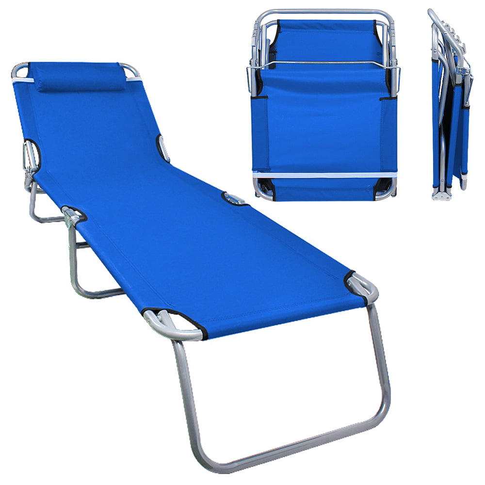 Patio Lounge Chair Folding Cot (Sea Blue) Reclining Portable Chaise Bed ...