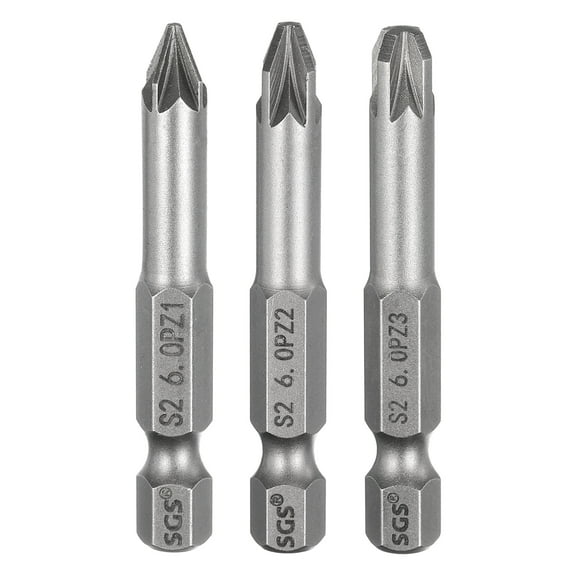 3pcs PZ1/PZ2/PZ3  Screwdriver Bit 1/4" Hex Shank 50mm/2" Length Magnetic Phillips Slotted Hex Bits S2 Steel Screw Driver Bit Industrial Grade Electric Hexagon Drill Bits