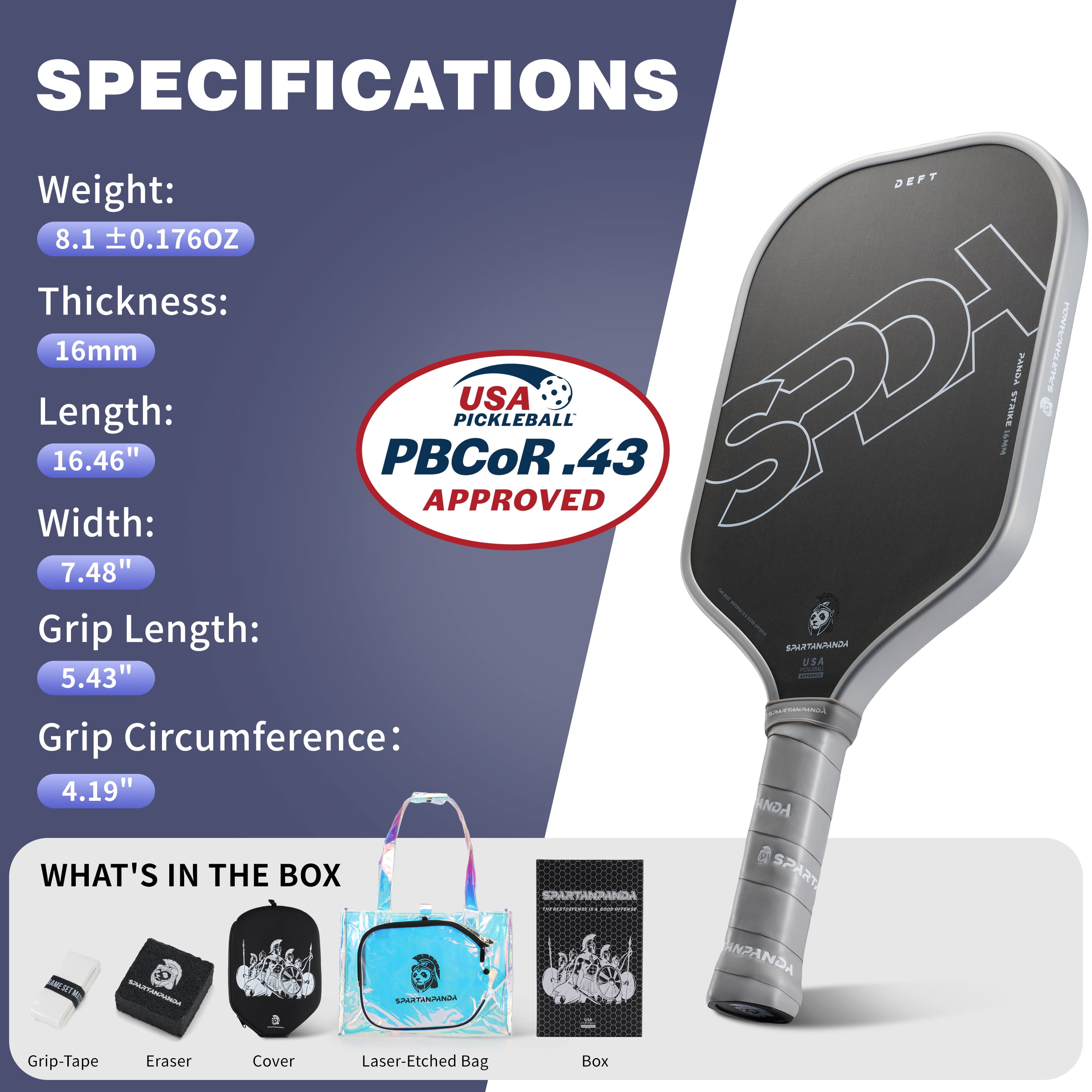 Professional Pickleball Paddle , T700 Carbon Fiber, 16mm Elongated Lightweight Edge Pickle-Ball Racket for Pro Control Players