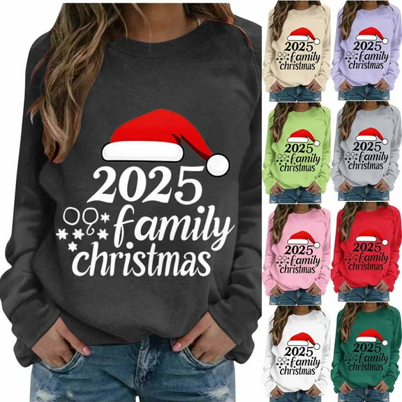AINIYS Christmas Sweatshirt for Women Funny Holiday Merry Xmas Theme Graphic Pullover Crewneck Tops Fashion Lightweight Shirt Army Green Pullover for Women _g L