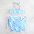 thumbnail image 4 of Hvot&aat Women's Comfortable And Fashionable Split 3 Piece Swimsuit Set Solid Color Knitted Tie Side Swimwear with Cover Up, 4 of 5