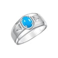 thumbnail image 4 of RYLOS Men's Rings Sterling Silver Classic 7X5MM Oval Gemstone & Diamond Ring Turquoise December Birthstone Rings For Men, Men's Rings, Silver Rings, Size 9, 4 of 7