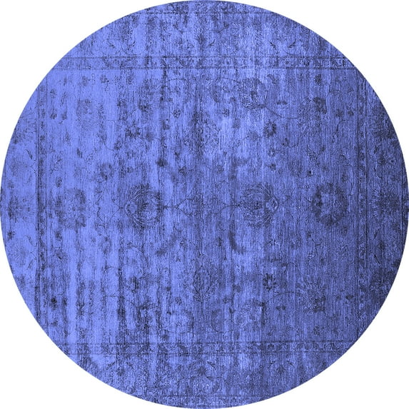 Ahgly Company Machine Washable Indoor Round Oriental Blue Traditional Area Rugs, 6' Round