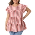 thumbnail image 2 of DARING DIVA Women's Plus Gingham Babydoll Top Crew Neck Flare 2X Red, 2 of 6