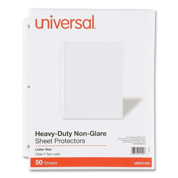 Universal Top Loading Heavy Gauge Poly Sheet Protectors Archival Nonglare 50/Bx (UNV21129)