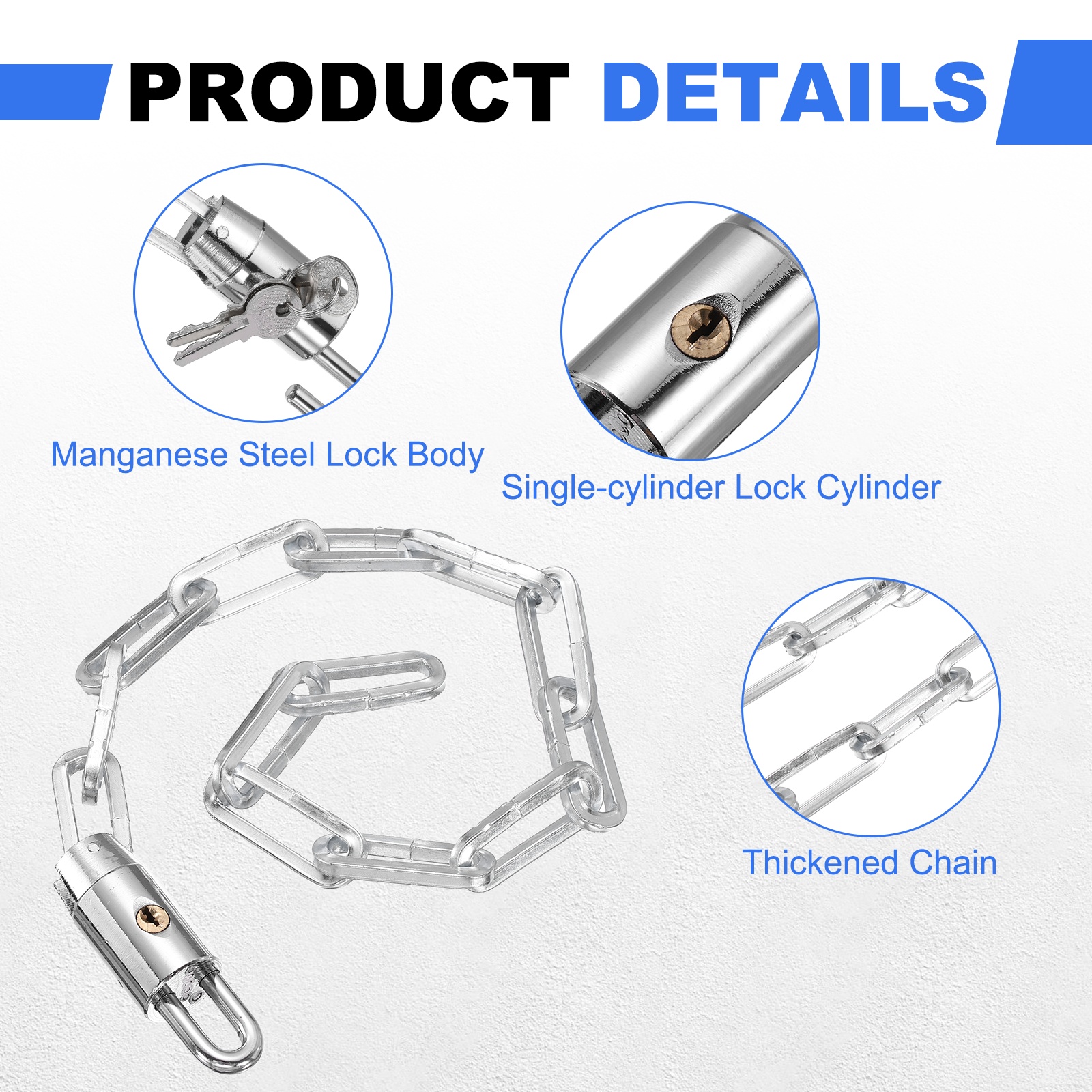 Bike Chain Lock, (25 Inch, Silver) (1 Pcs), Manganese Steel Anti-Theft Bicycle Chain Round Lock with Keys, Suit for - Bike/Motorcycle/Scooter/Truck