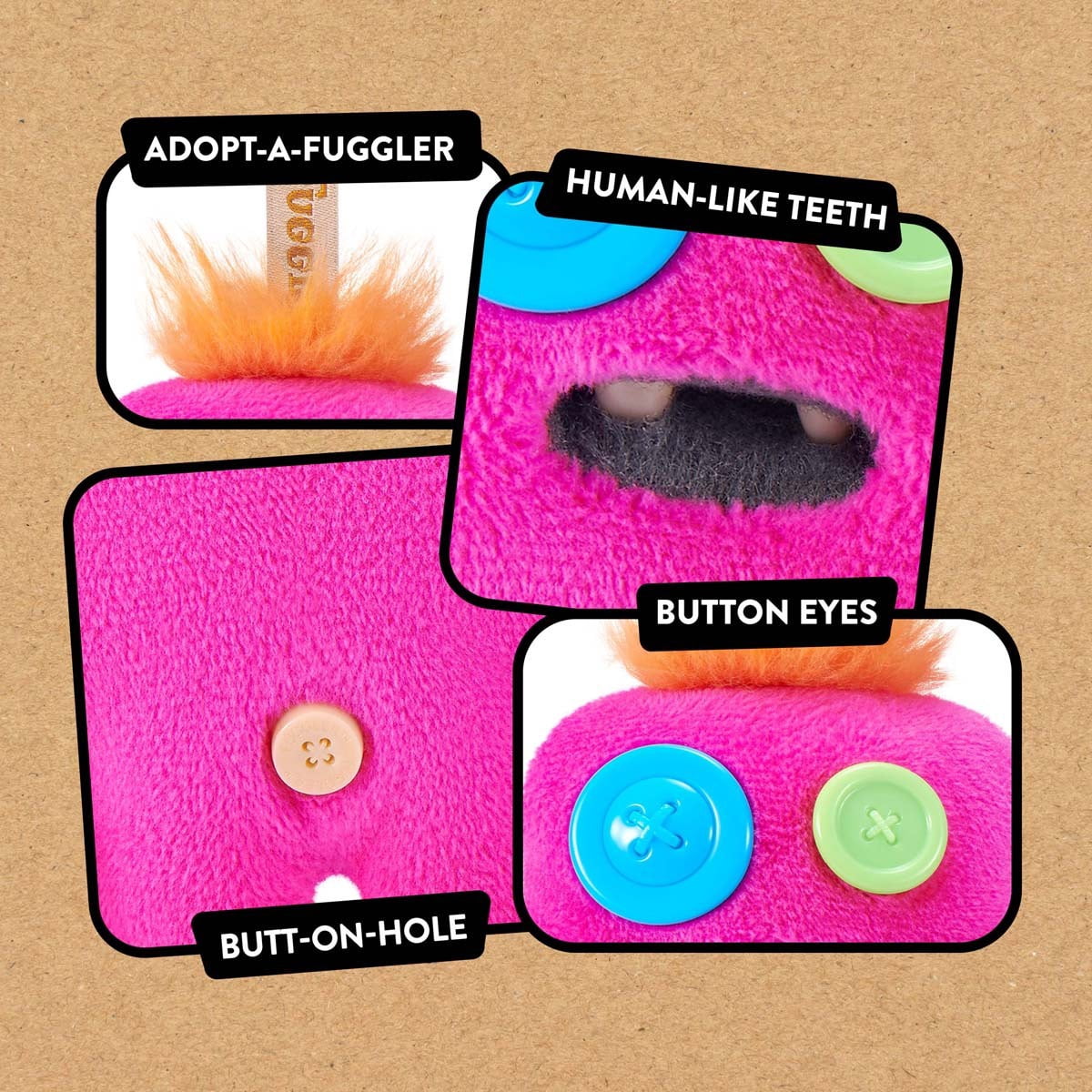 Fuggler Baby Pinkles Key Rings by ZURU Funny Ugly Monster, Plush, Collectible, 3.5 in, Wide Eyed Screech