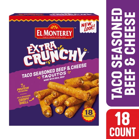 El Monterey Extra Crunchy Taco Seasoned Beef & Cheese Taquitos 20.7 oz, 18 Count (Frozen)