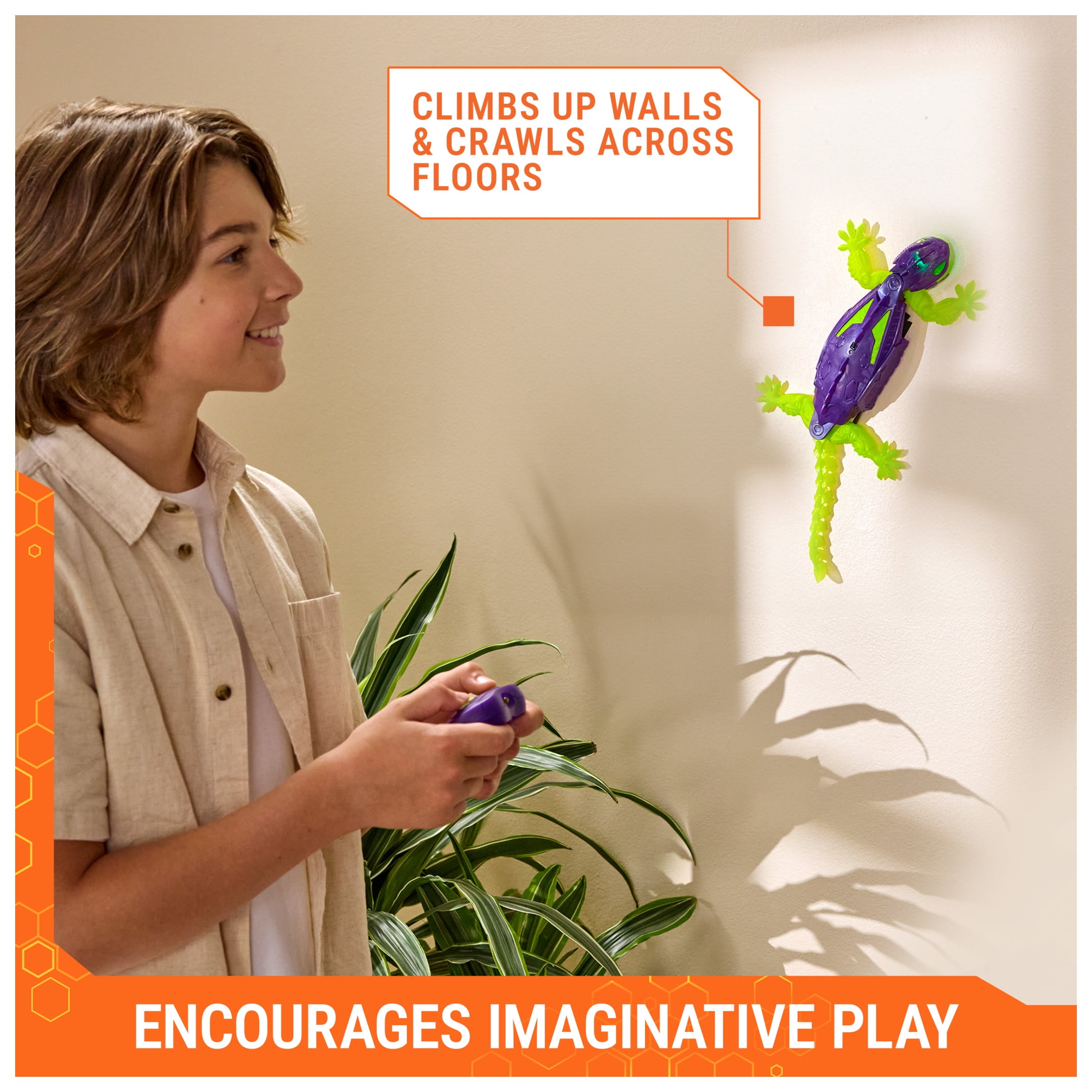 HEX BOTS Glow-in-the-Dark Wall Crawler Gecko, Robot Toys for Kids Ages 4 and up