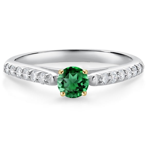 Gem Stone King 0.48 Ct Green Nano Emerald G/H Lab Grown Diamond 10K White and Yellow Gold Engagement Ring (Size 6)