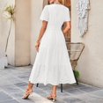 thumbnail image 3 of Eyelet Dresses for Women 2025 Elegant Short Sleeve Dresses Casual V Neck Maxi Sundress Flowy Tiered Vacation Sundress, 3 of 5