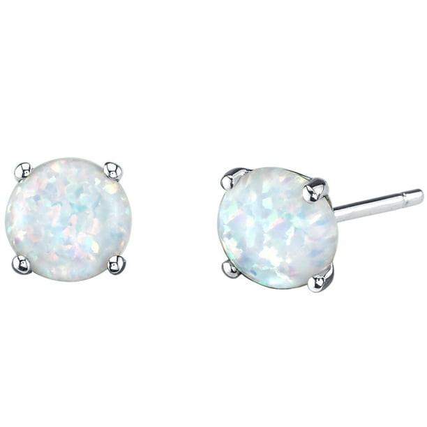 1 ct Round Created White Opal Stud Earrings in 14K White Gold