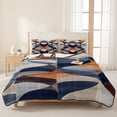 thumbnail image 3 of King Quilt Set 96''x106'', Navy Blue Burnt Orange Lightweight Summer Bedspread Coverlet Set with 2 Pillow Shams, Retro Geometric Abstract Breathable All Season Quilt Bedding for Bedroom/Guest Room, 3 of 9