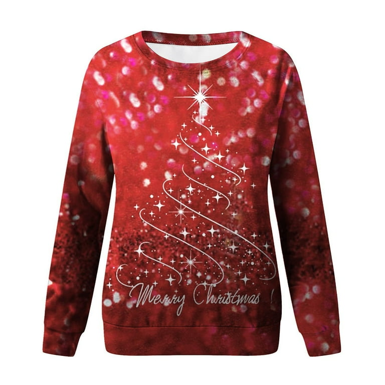 Knosfe Ladies Dressy Christmas Sweater Long Sleeve Crewneck Christmas Tree  Women Shirt Fall Novelty Trendy Tops for Teens Petite Casual Xmas  Sweatshirts Women Trendy Red M 