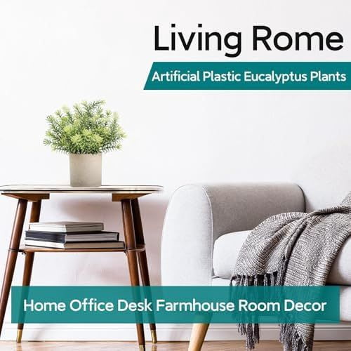 3 Pack Mini Potted Fake Plants Artificial Plastic Eucalyptus Plants Topiaries for Home Office Desk Farmhouse Shelf Room Bathroom Decor(Sage Green)